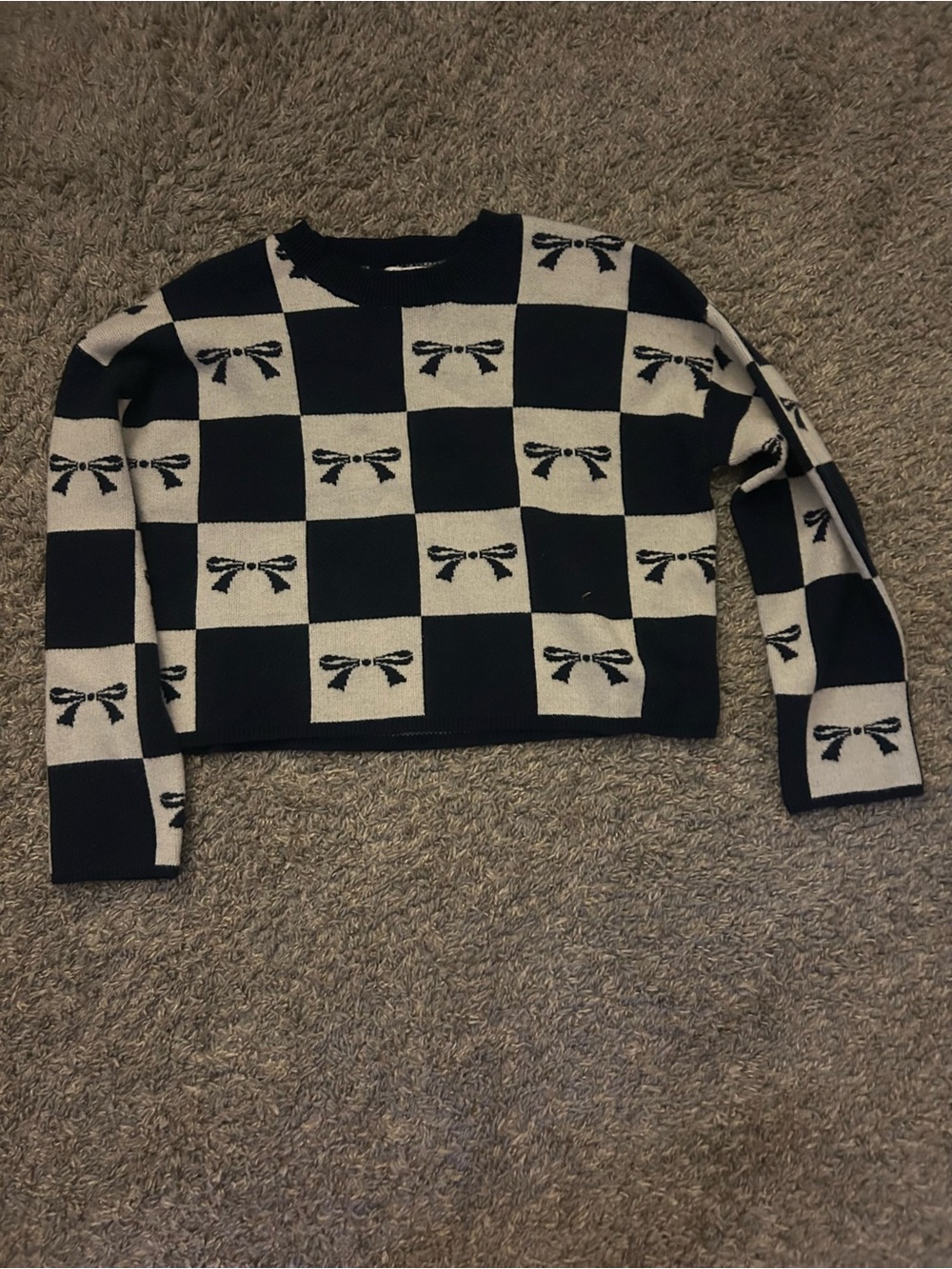 Sincerely Jules Black and White Checkered Bow Knit Sweater
